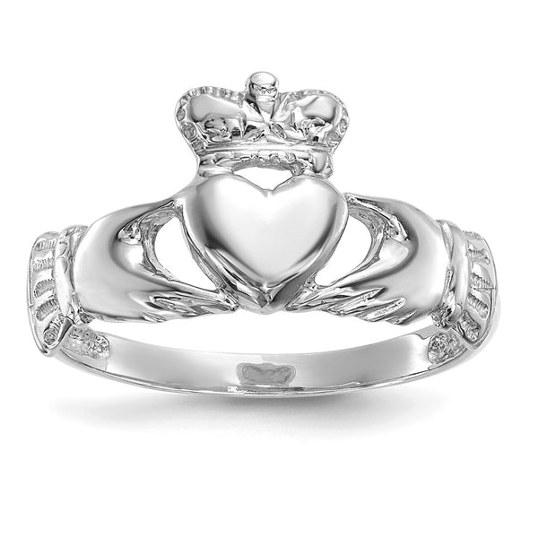14K White Gold Claddagh Ring - Polished - Style GR1-1017406
