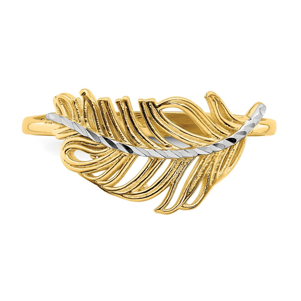 Shop Stylish 14K White Gold Feather Ring with Rhodium Finish - Luxury Design