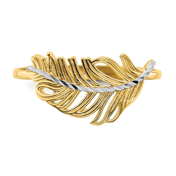 Shop Stylish 14K White Gold Feather Ring with Rhodium Finish - Luxury Design-5