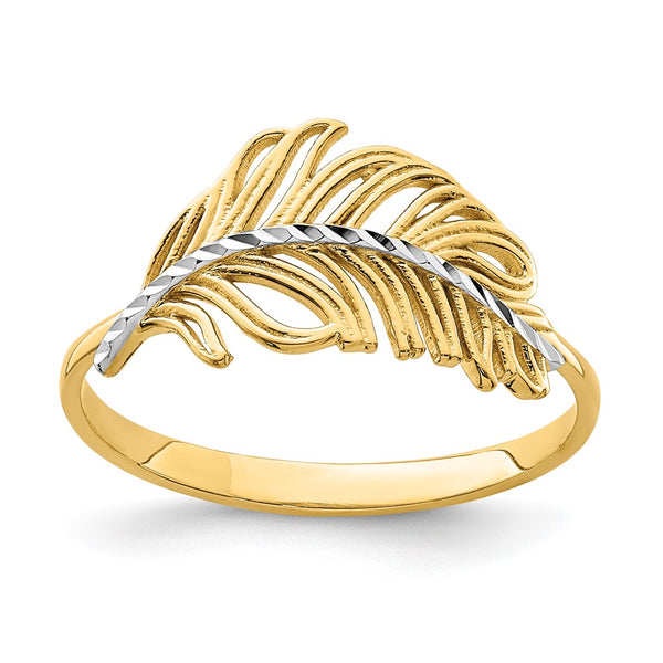 14K White Gold Feather Ring with Rhodium