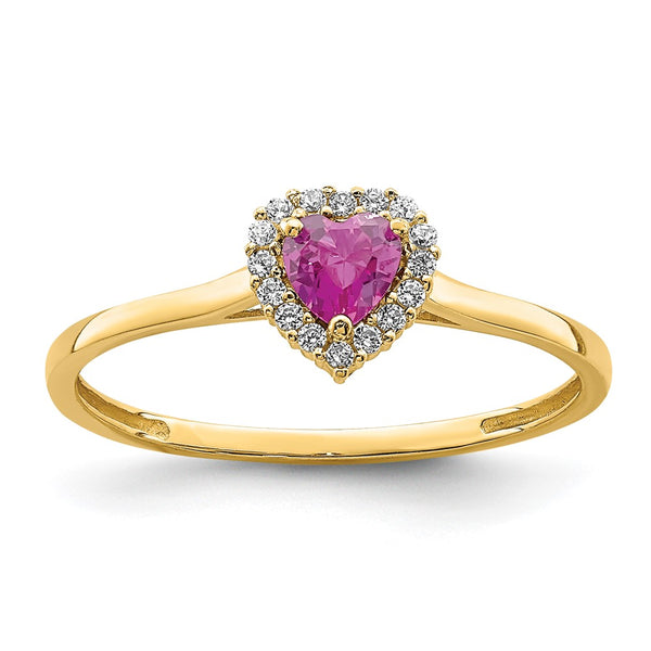14K Gold Heart-Shaped Ring with Pink CZ - Gemstone