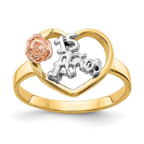14K Tri-Color 15th Anniversary Ring