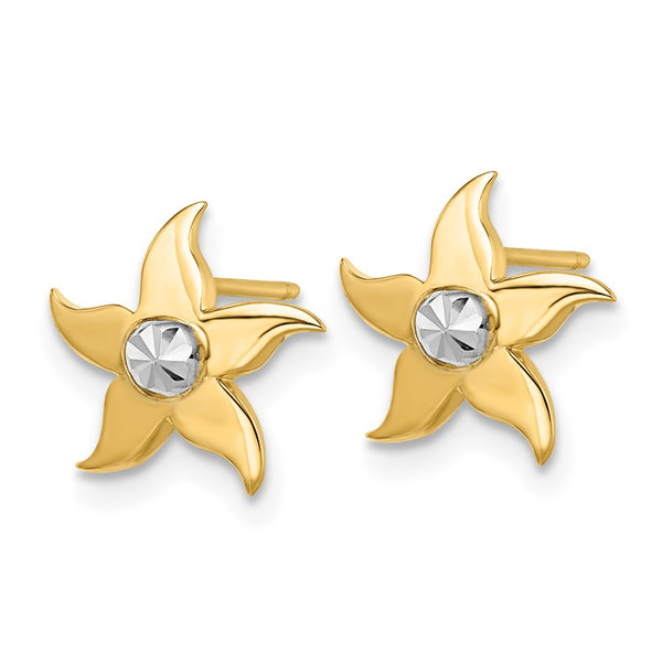 14K Gold and Rhodium Starfish Stud Earrings