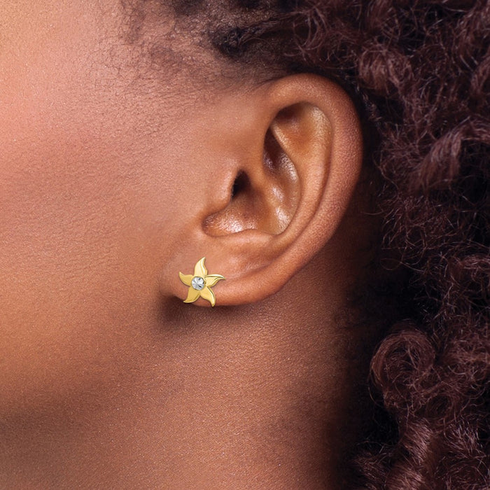 Buy Stylish 14K Gold and Rhodium Starfish Stud Earrings - Luxury Value Choice-3