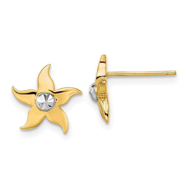 14K Gold and Rhodium Starfish Stud Earrings