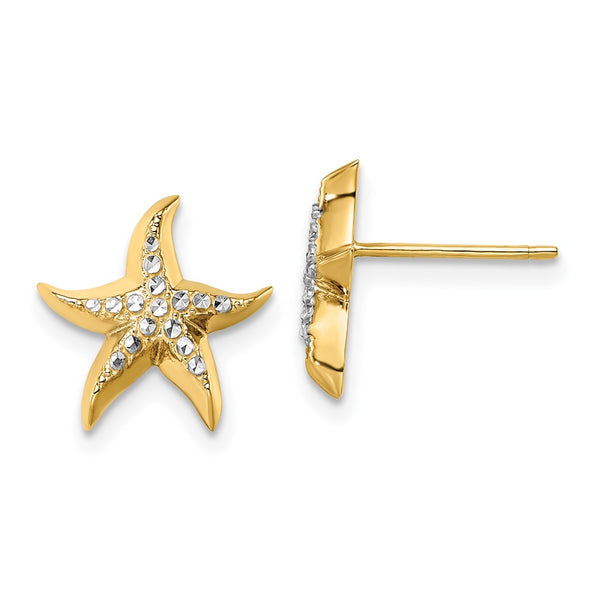 14K Gold & Rhodium Starfish Stud Earrings