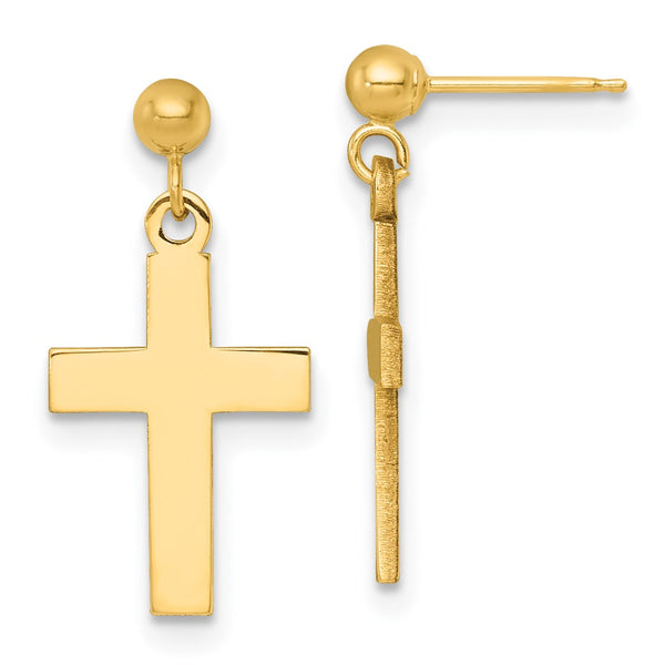 14K Gold Polished Cross Earrings - Style GR1-1017414