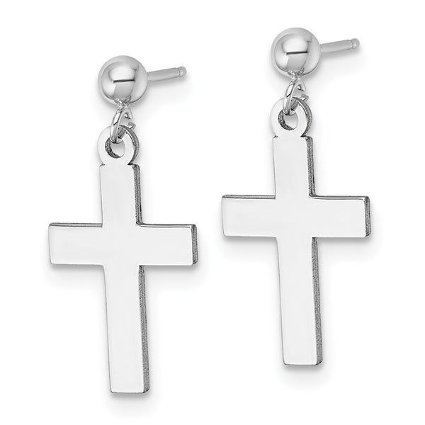Polished 14K White Gold Cross Earrings