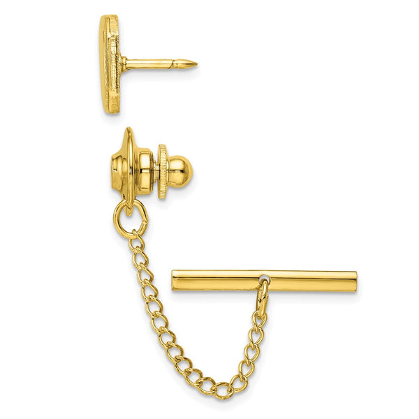 Gold-Plated Rectangle Tie Tac - .85mm, Safety Chain