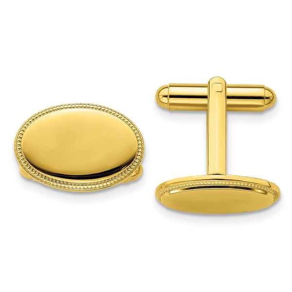 Gold-Plated Polished Beaded Oval Cuff Links
