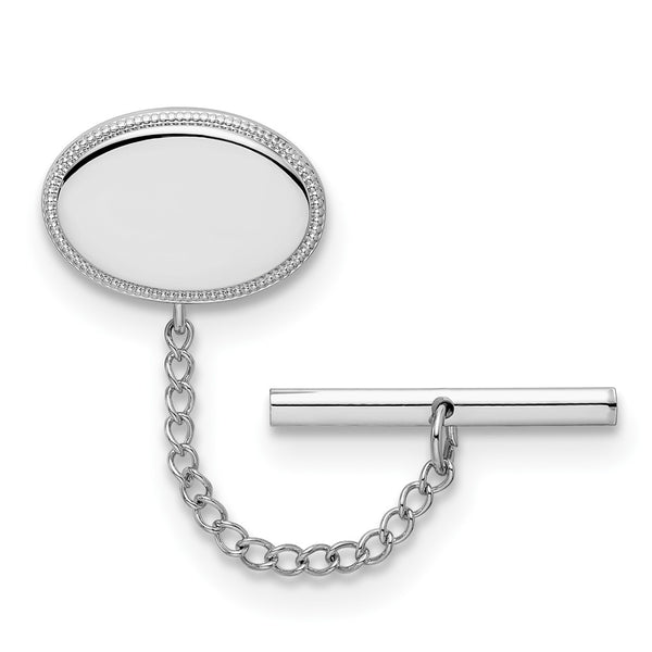 Rhodium-Plated Oval Beaded Engravable Tie Tac