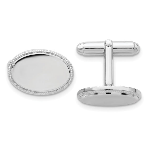 Rhodium-Plated Polished Beaded Cuff Links - Engravable