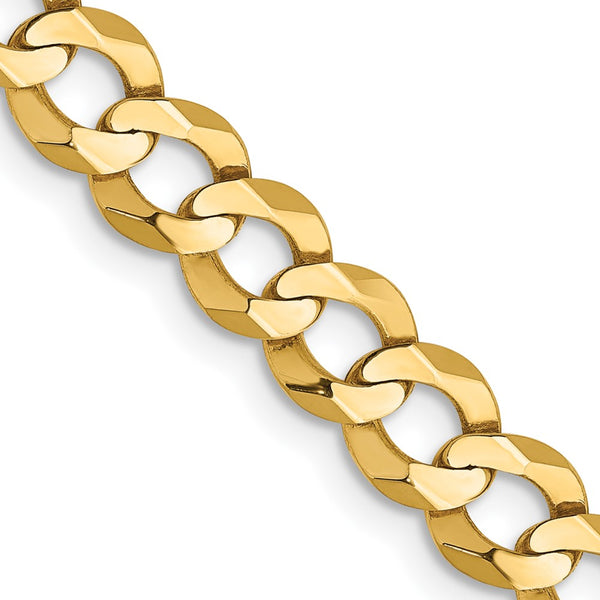 14K Gold 7.2mm Flat Cuban Chain - Lightweight