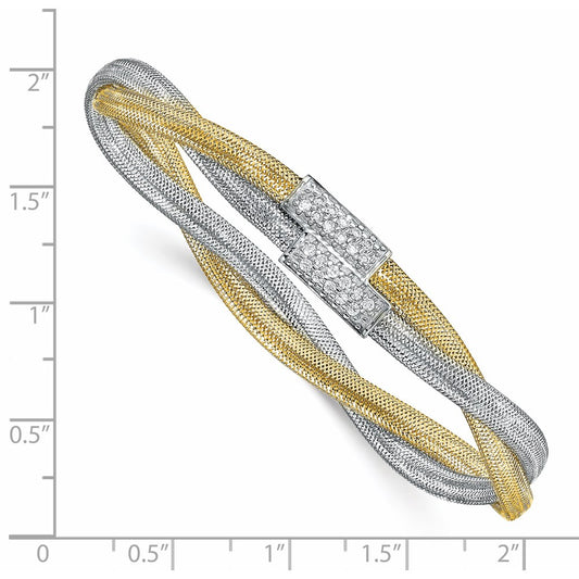 Shop Stylish 14K Gold-Plated CZ Polished Mesh Stretch Bracelet - Exclusive Value!