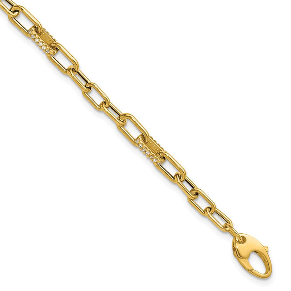 14K Gold Polished CZ Paperclip Link Bracelet