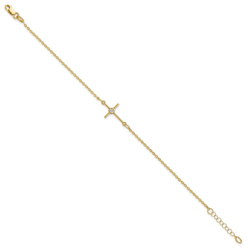 Shop Stylish 14K Gold Polished CZ Cross Bracelet - 1" Extension, Luxury Value!
