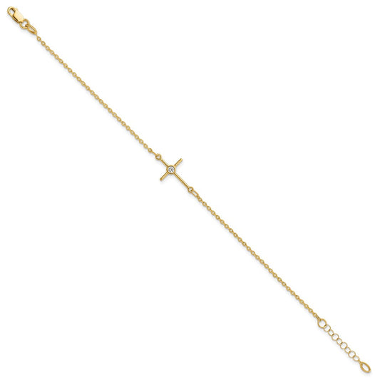 Shop Stylish 14K Gold Polished CZ Cross Bracelet - 1" Extension, Luxury Value!