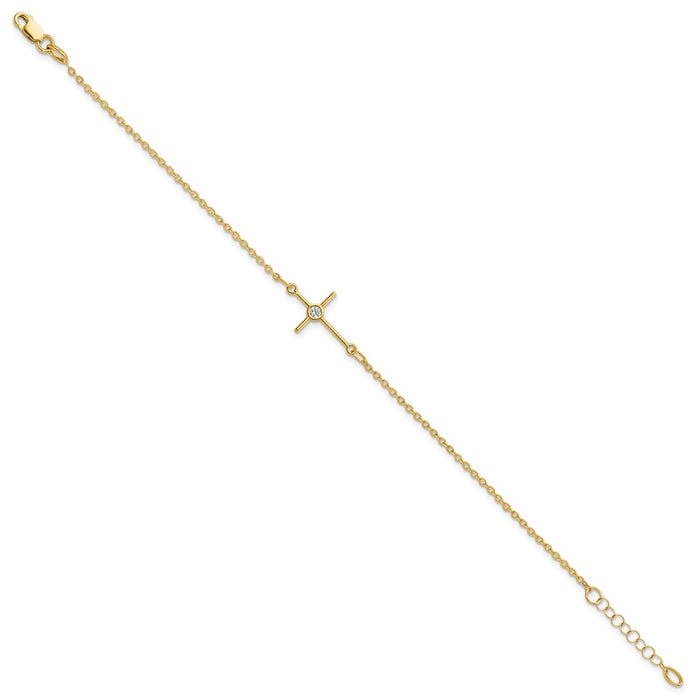 Shop Stylish 14K Gold Polished CZ Cross Bracelet - 1" Extension, Luxury Value!-2