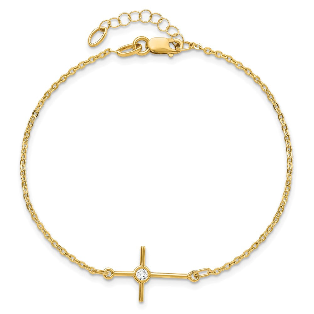 Shop Stylish 14K Gold Polished CZ Cross Bracelet - 1" Extension, Luxury Value!