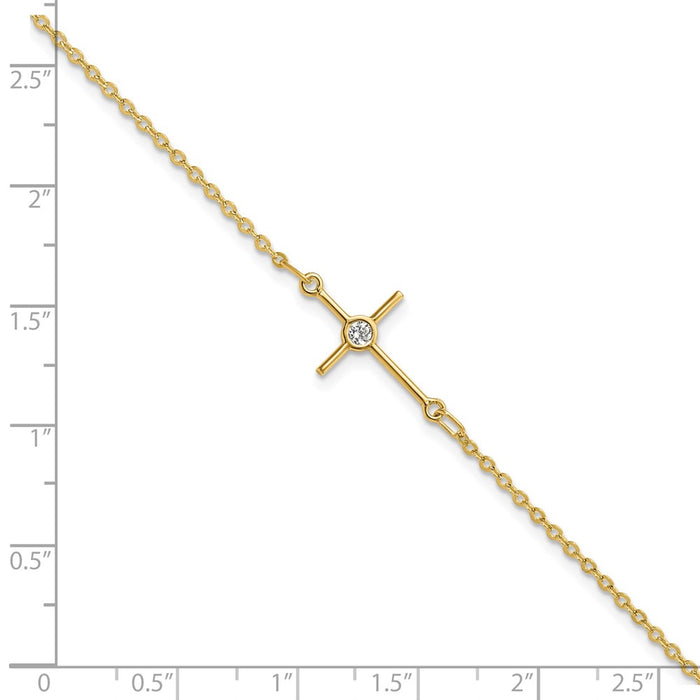 Shop Stylish 14K Gold Polished CZ Cross Bracelet - 1" Extension, Luxury Value!-3