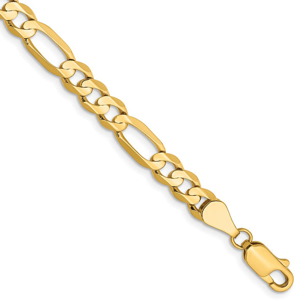 14K Gold Figaro Bracelet - 5.5mm Concave
