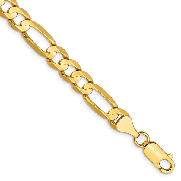 14K Gold Concave Open Figaro Bracelet 6.75mm