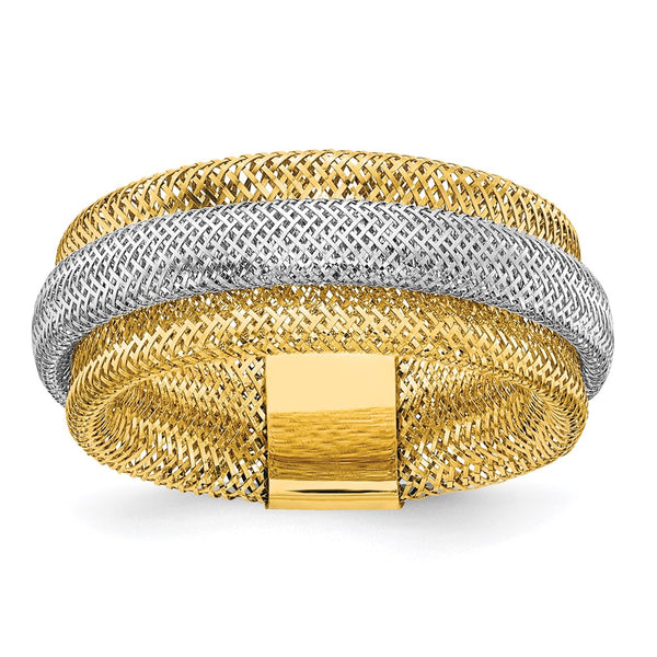 14K Gold Rhodium-Plated Stretch Ring - Adjustable Textured