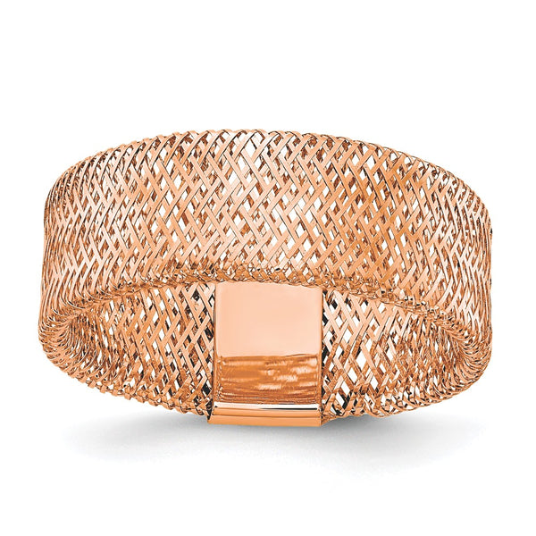 Polished & Textured Stretch Ring - 14K Rose Gold Plated