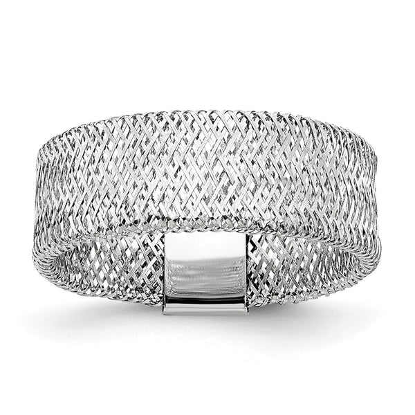 14K White Gold Stretch Ring with Rhodium Plating