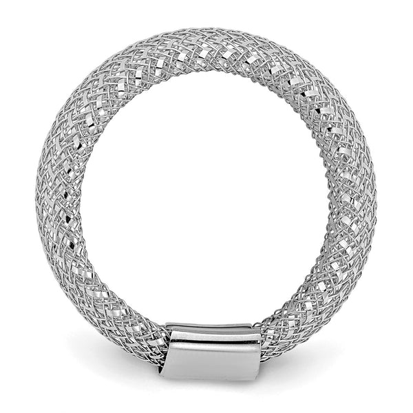 14K Gold Stretch Ring with White Rhodium Plating