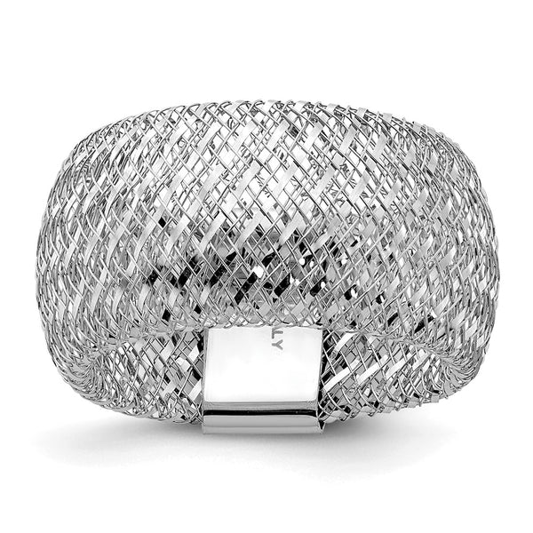 14K Gold Stretch Ring with White Rhodium Plating