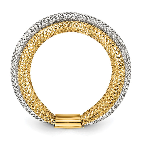 14K Gold Rhodium-Plated Stretch Ring - Polished Textured