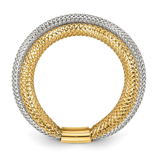 Buy Stylish 14K Gold Rhodium-Plated Stretch Ring - Polished & Textured Design