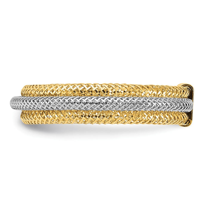 Buy Stylish 14K Gold Rhodium-Plated Stretch Ring - Polished & Textured Design-3