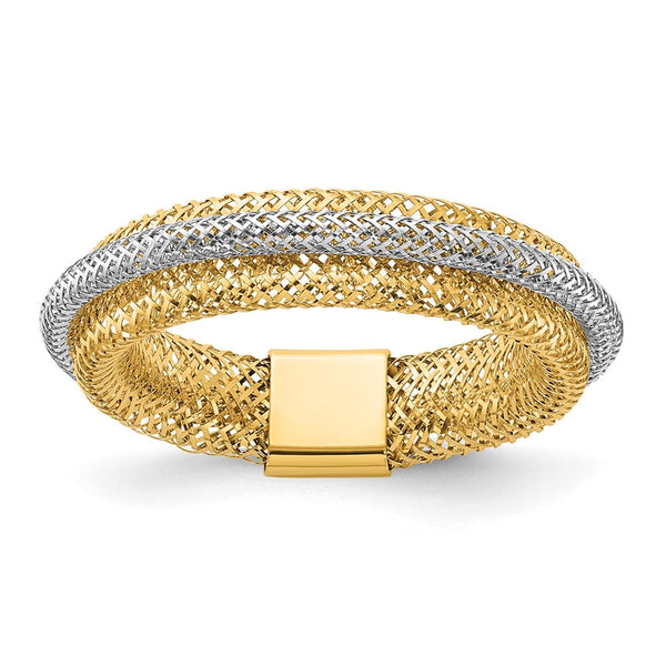 14K Gold Rhodium-Plated Stretch Ring - Polished Textured
