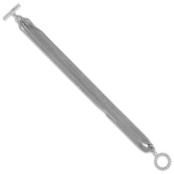 Rhodium-Plated Multi-Strand CZ Toggle Bracelet in Sterling Silver