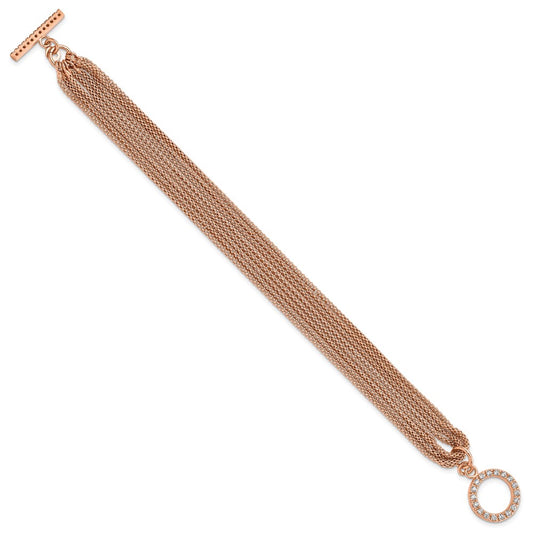 High-Quality Rose Gold-tone CZ Toggle Bracelet in Sterling Silver - Stylish Value!