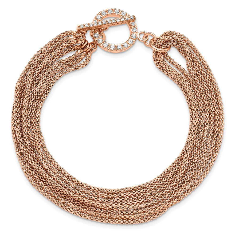 High-Quality Rose Gold-tone CZ Toggle Bracelet in Sterling Silver - Stylish Value!