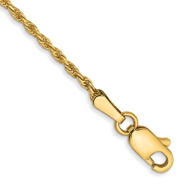 14K Gold 9-Inch 1.3mm Diamond-Cut Rope Anklet