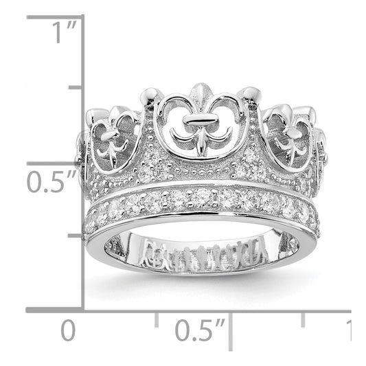 Exclusive Rhodium-Plated Sterling Silver Fancy Multistone CZ Crown Ring - Stylish Luxury