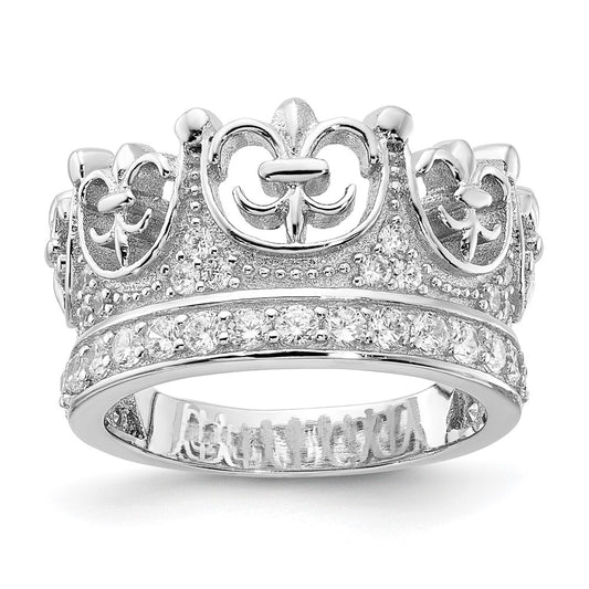 Exclusive Rhodium-Plated Sterling Silver Fancy Multistone CZ Crown Ring - Stylish Luxury