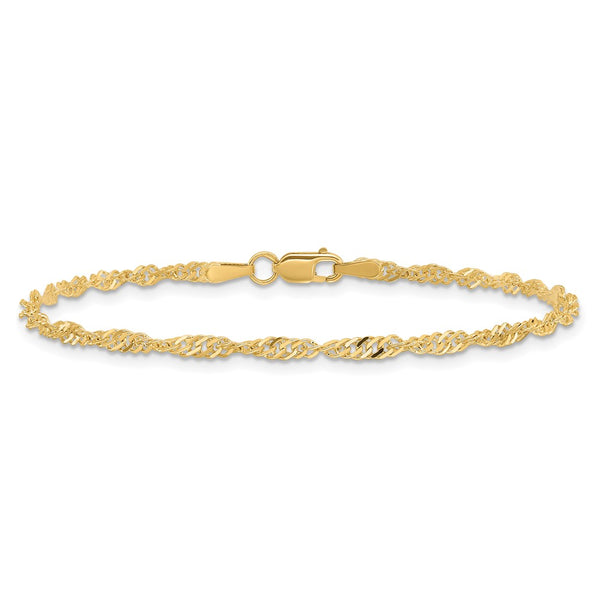 14K Gold 7-Inch Singapore Chain - 2mm, Lobster Clasp
