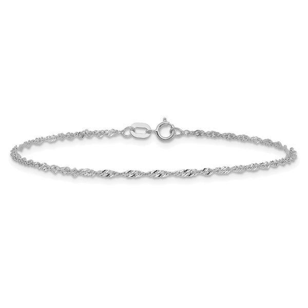14K White Gold 10-Inch Singapore Chain Anklet - 1.4mm