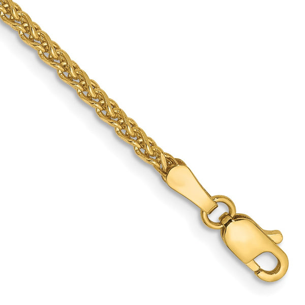 14K Gold 7-Inch Diamond-Cut Spiga Bracelet - 2.1mm Thickness