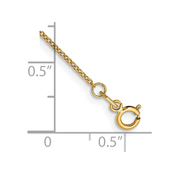 14K Gold 10-Inch .9mm Cable Anklet - Spring Ring Clasp