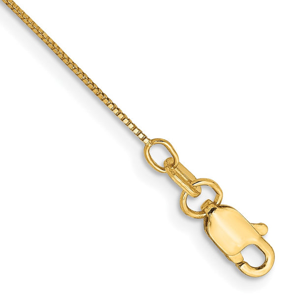 14K Gold 10-Inch 0.5mm Box Chain Anklet - Lobster Clasp