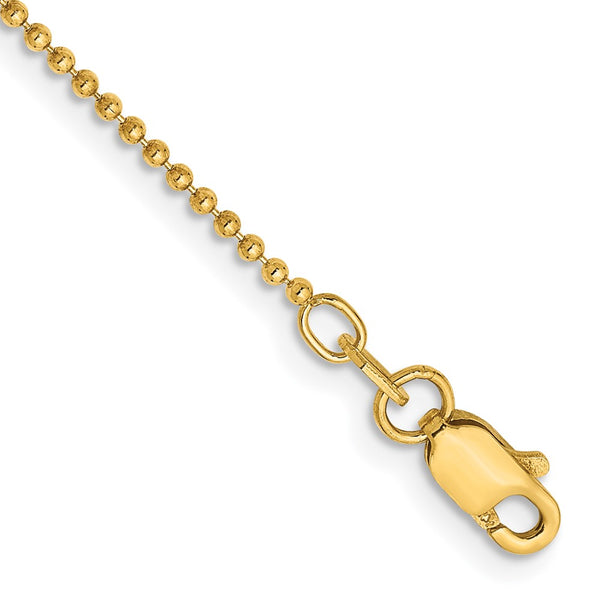 14K Gold Diamond-Cut Beaded Anklet - 1.2mm