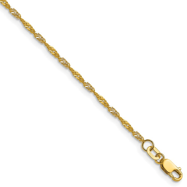 14K Yellow Gold Rhodium-Plated Singapore Chain, 1.65mm