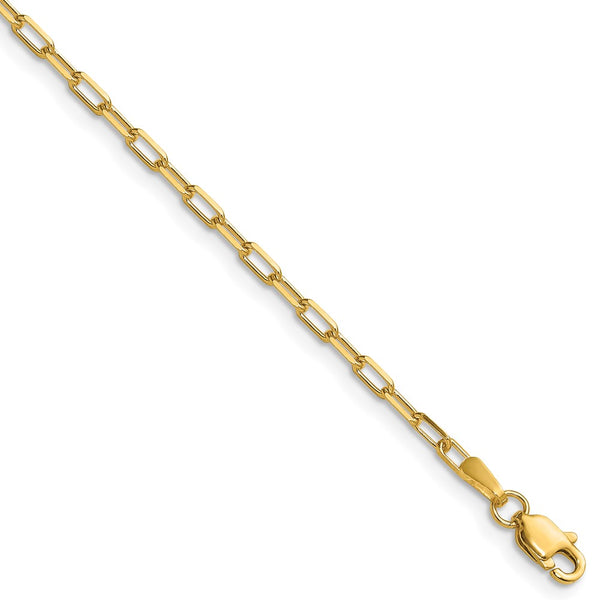 14K Solid Gold 2.1mm Beveled Paperclip Chain