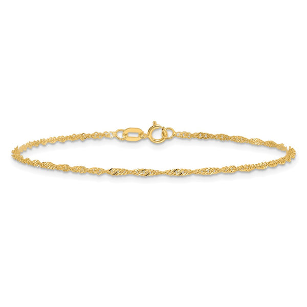 14K Gold Singapore Chain Anklet - 9-Inch, 1.40mm